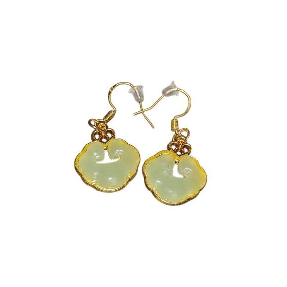 Faux Jade Gold Cloud Earrings - Picture 5 of 5